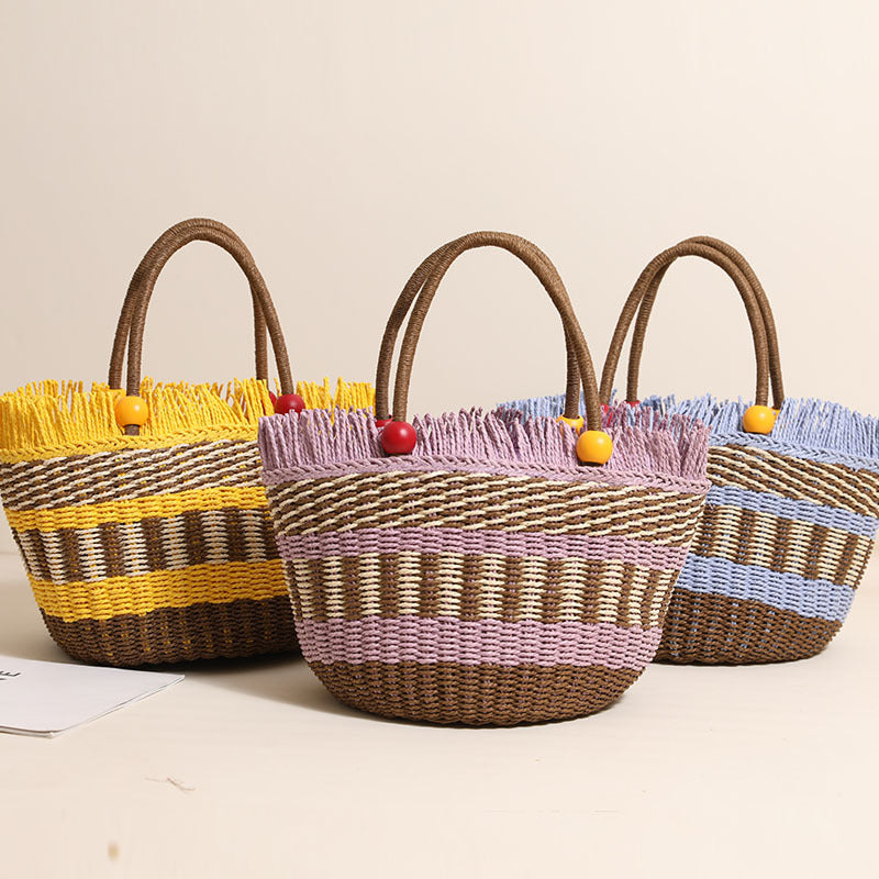 Stylish tote bag with colorful fringes LoungeYard — product view 1