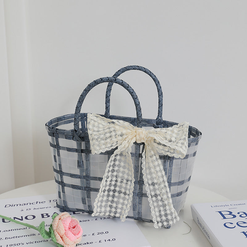Handcrafted basket bag with elegant bow applique LoungeYard — product view 6