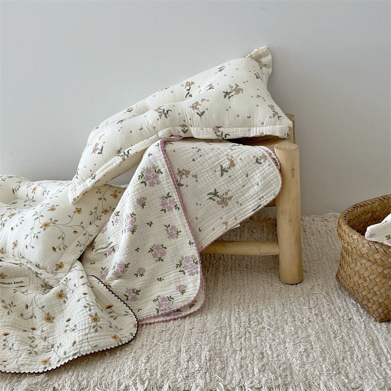 Unisex versatile muslin blanket with floral accents LoungeYard — product view 4