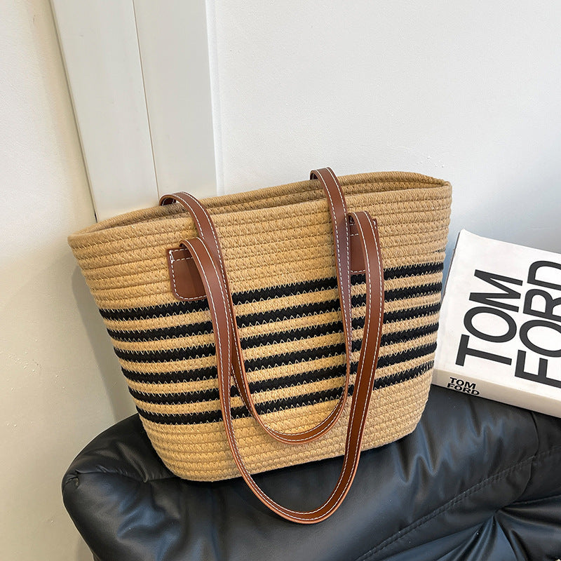 Striped Woven Beach Tote Bag LoungeYard — product view 4