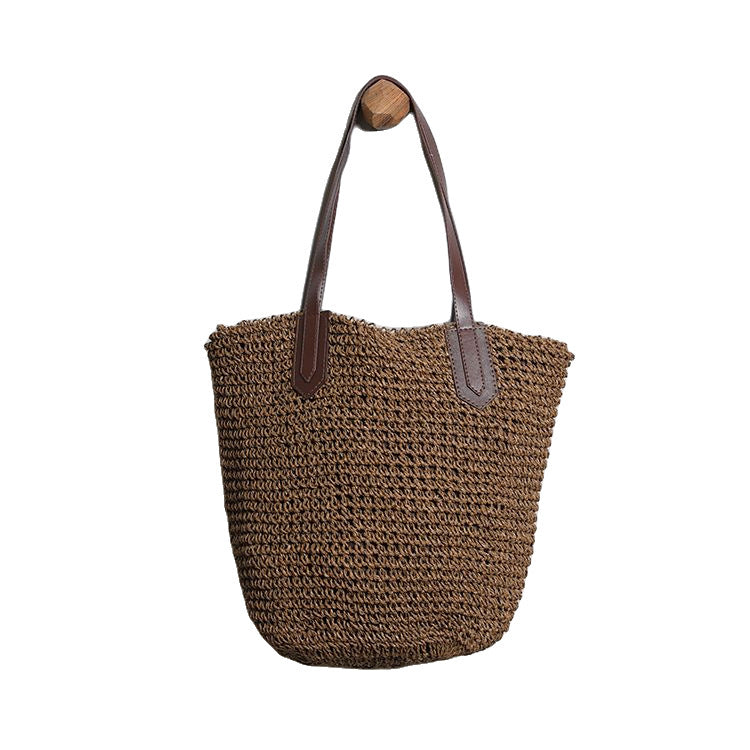 Generous wicker tote bag with leather handles LoungeYard — product view 5