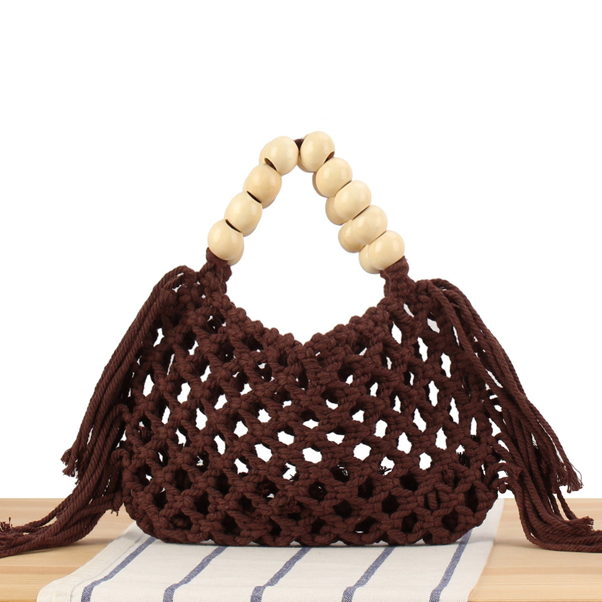 Handmade Macrame Bag with Wooden Handles LoungeYard — product view 5