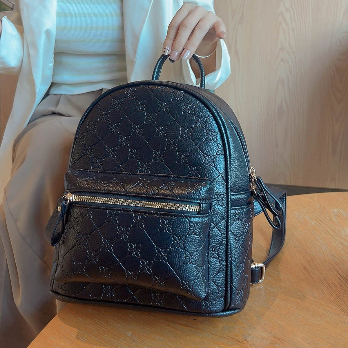 Floral Textured Mini Backpack LoungeYard — product view 4