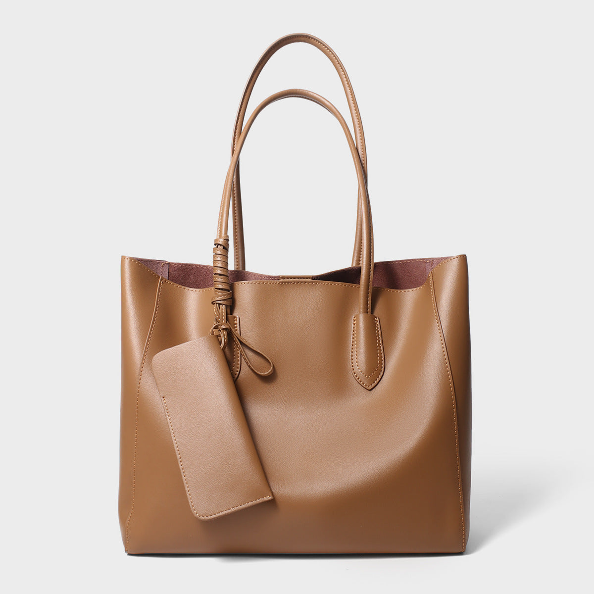 Leather Structured Tote Bag with Detachable Pouch — product view 3
