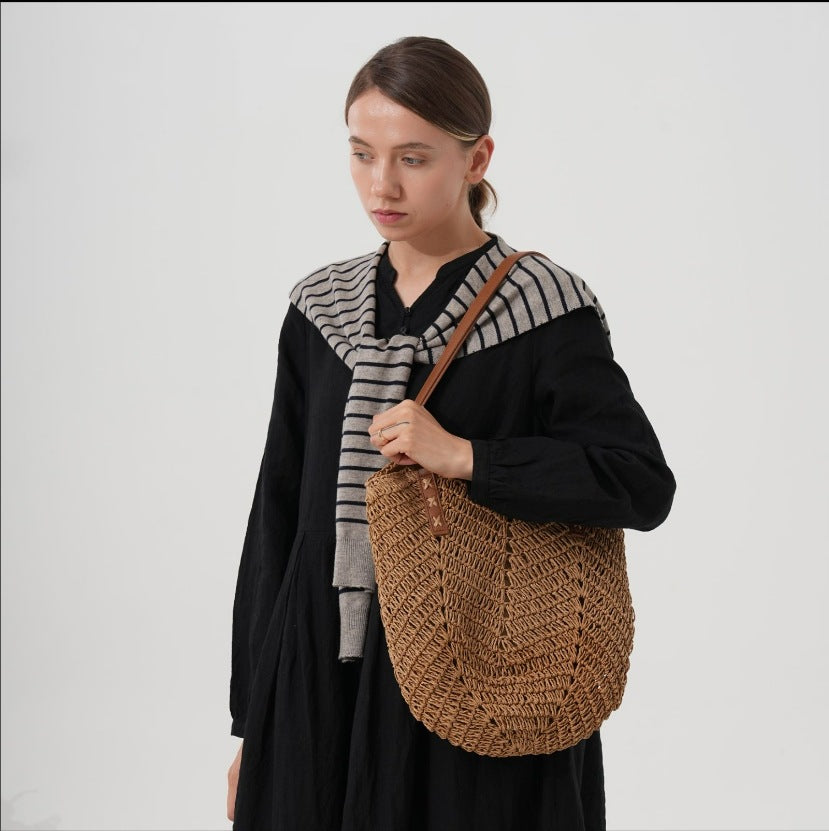 Handmade beach shoulder bag with leather handles LoungeYard — product view 1