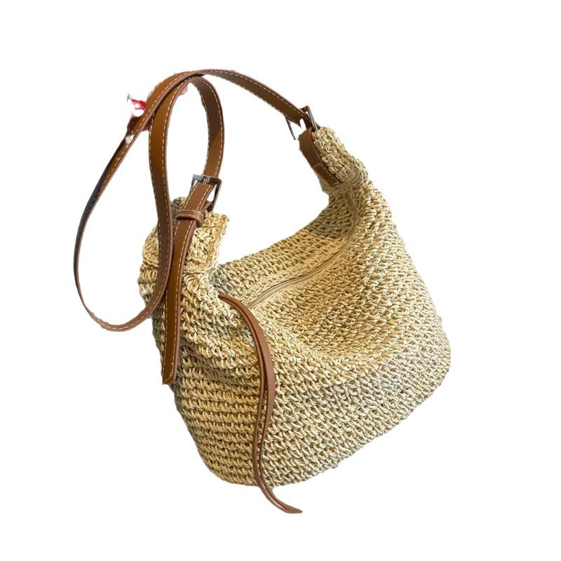 Cultivated raffia shoulder bag with leather accents LoungeYard — product view 5