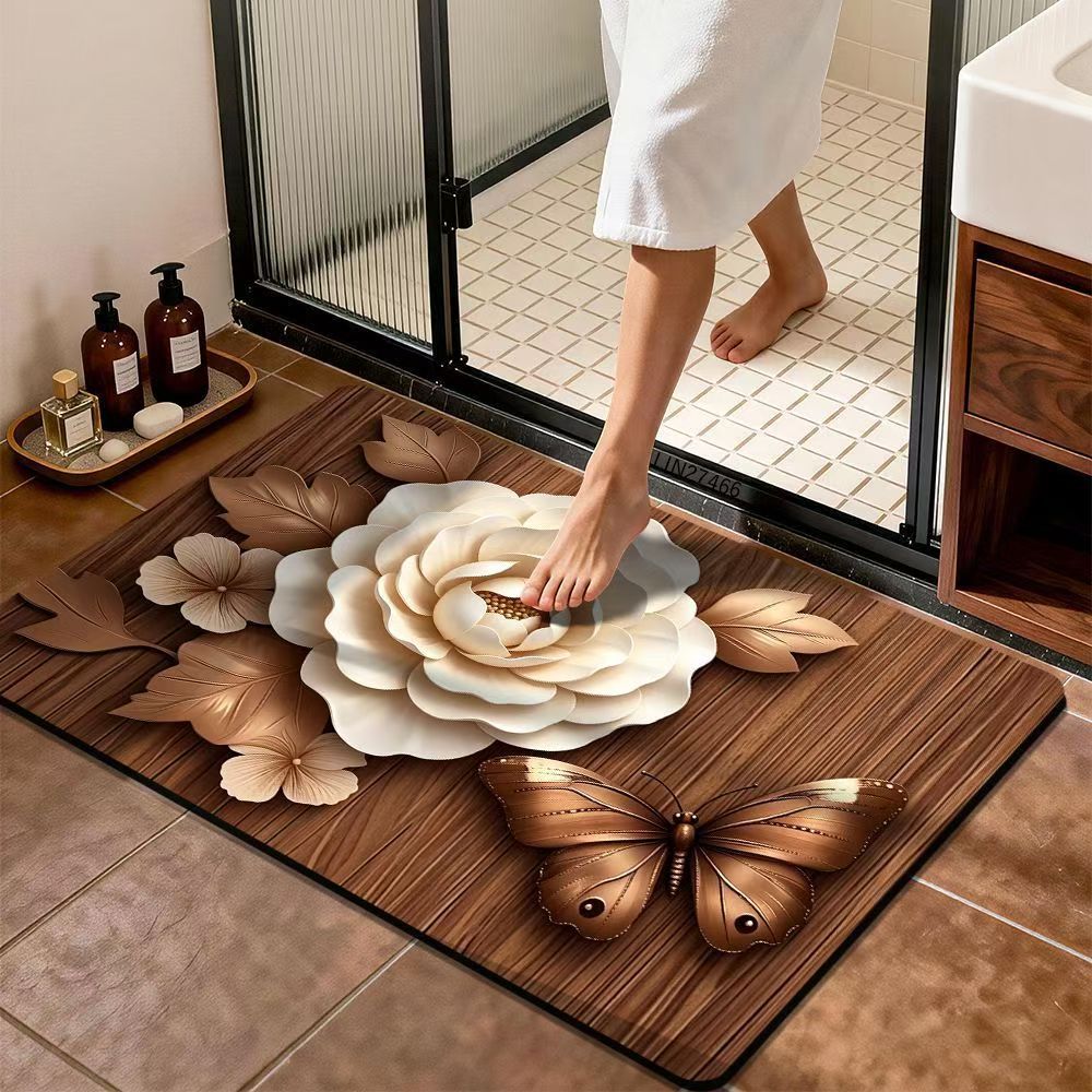 Premium Floral Design Bath Mat Bowlift — product view 1