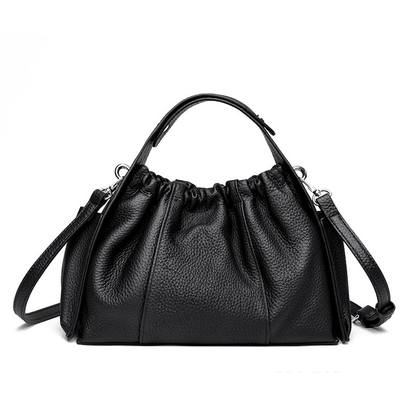 Textured Leather Drawstring Satchel LoungeYard — product view 7