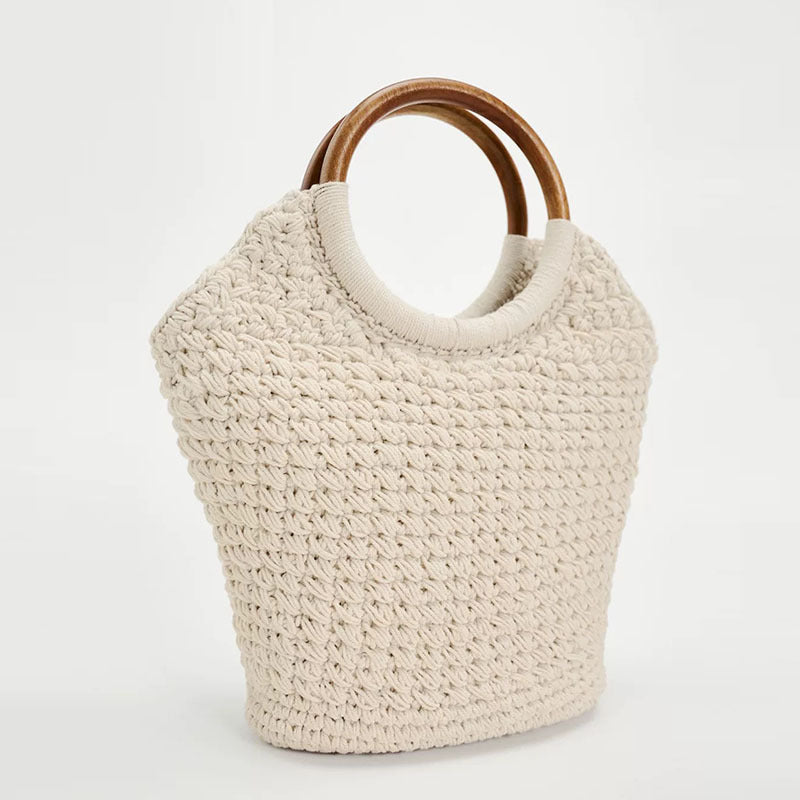 Handcrafted tote bag with round wooden handle LoungeYard — product view 2