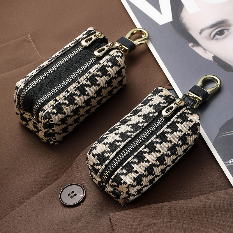 Double-Zippered Houndstooth Pattern Cosmetic Pouch LoungeYard — product view 1