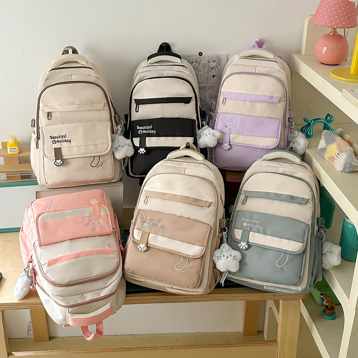 Cute Illustrated Patterned Backpack LoungeYard — product view 4