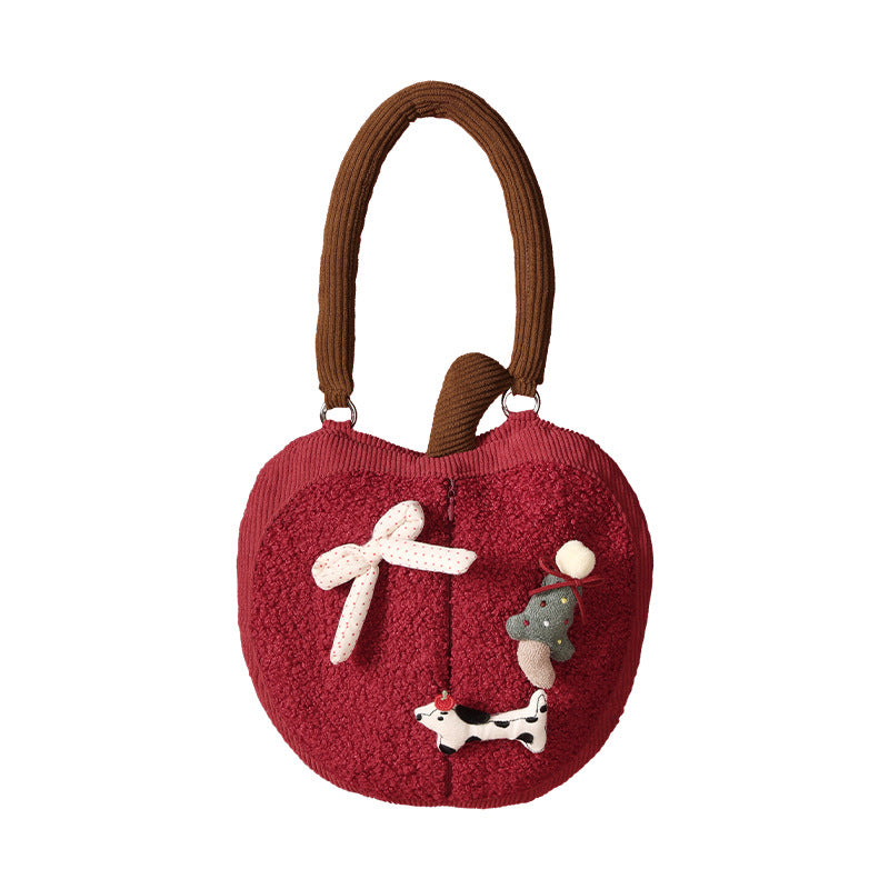 Cozy apple-shaped tissue dispenser crossbody bag with decorative appliqués LoungeYard — product view 4