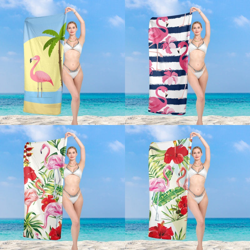 elegant and functional beach towel with tropical flamingo design LoungeYard — product view 1