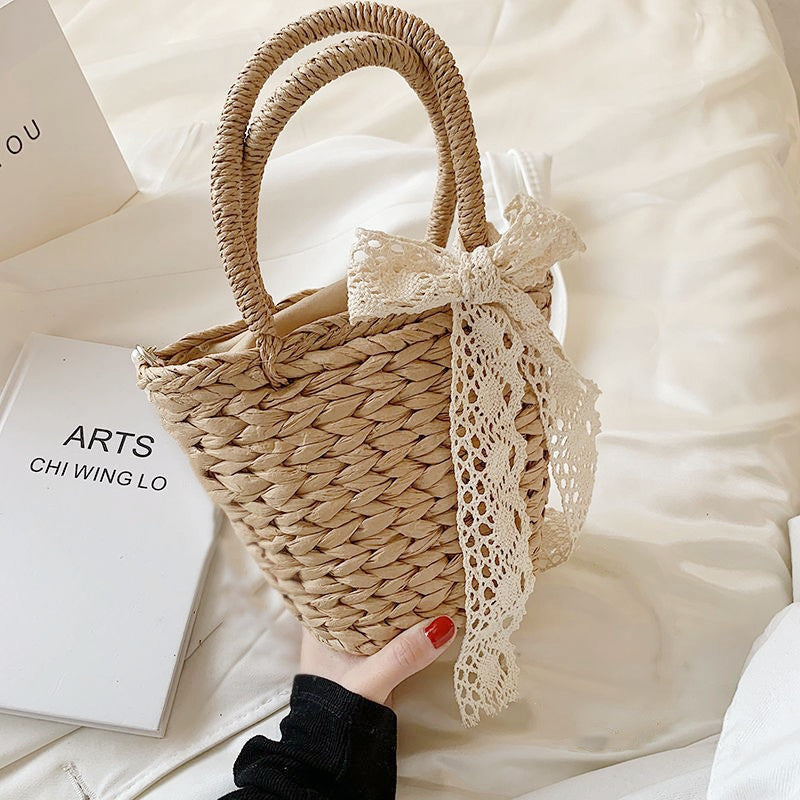 Playful basket bag with lace ribbon LoungeYard — product view 6