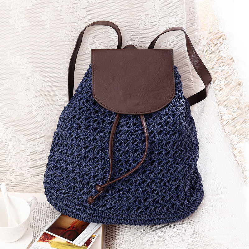 Macramee Backpack Bag with Elegant Leather Lid LoungeYard — product view 3