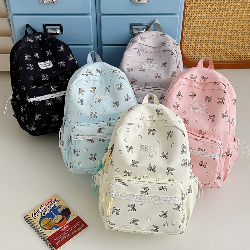 Feminine Bow-Patterned Casual Backpack LoungeYard — product view 4