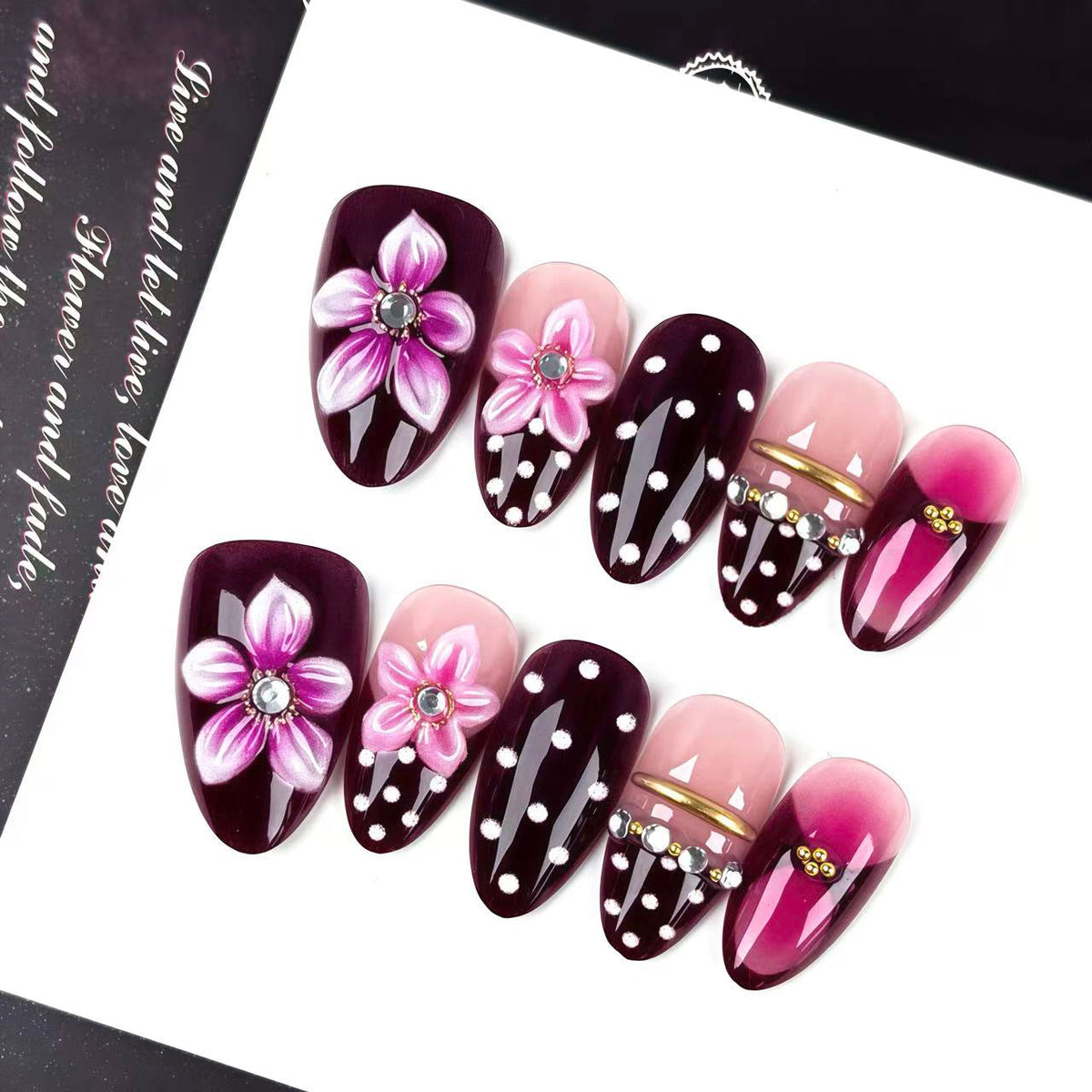 Decorative Press-On Nail Art Set with Floral Accents 1790746306 — product view 3