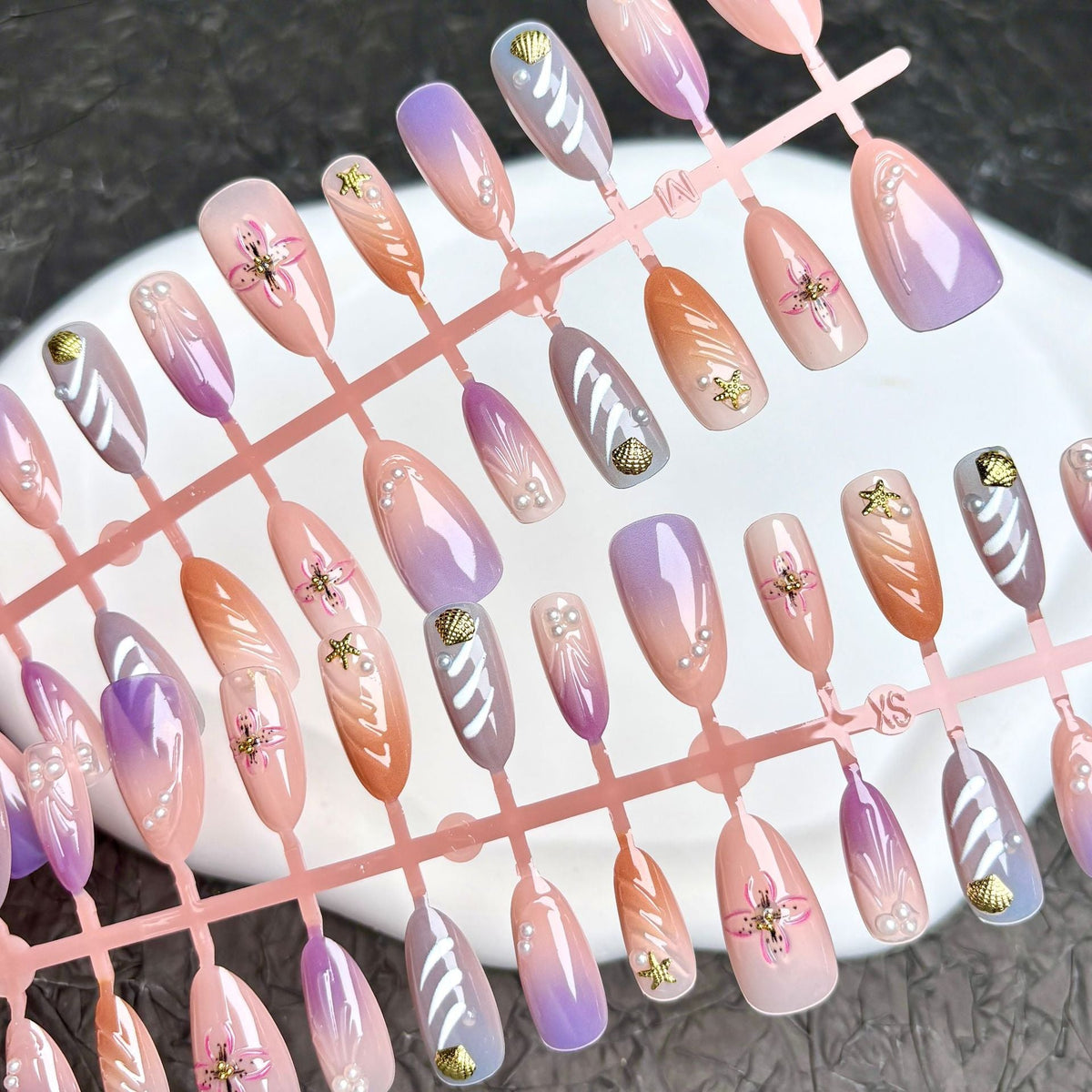 Artistic Press-On Nail Art Set with Floral and Gem Details — product view 3