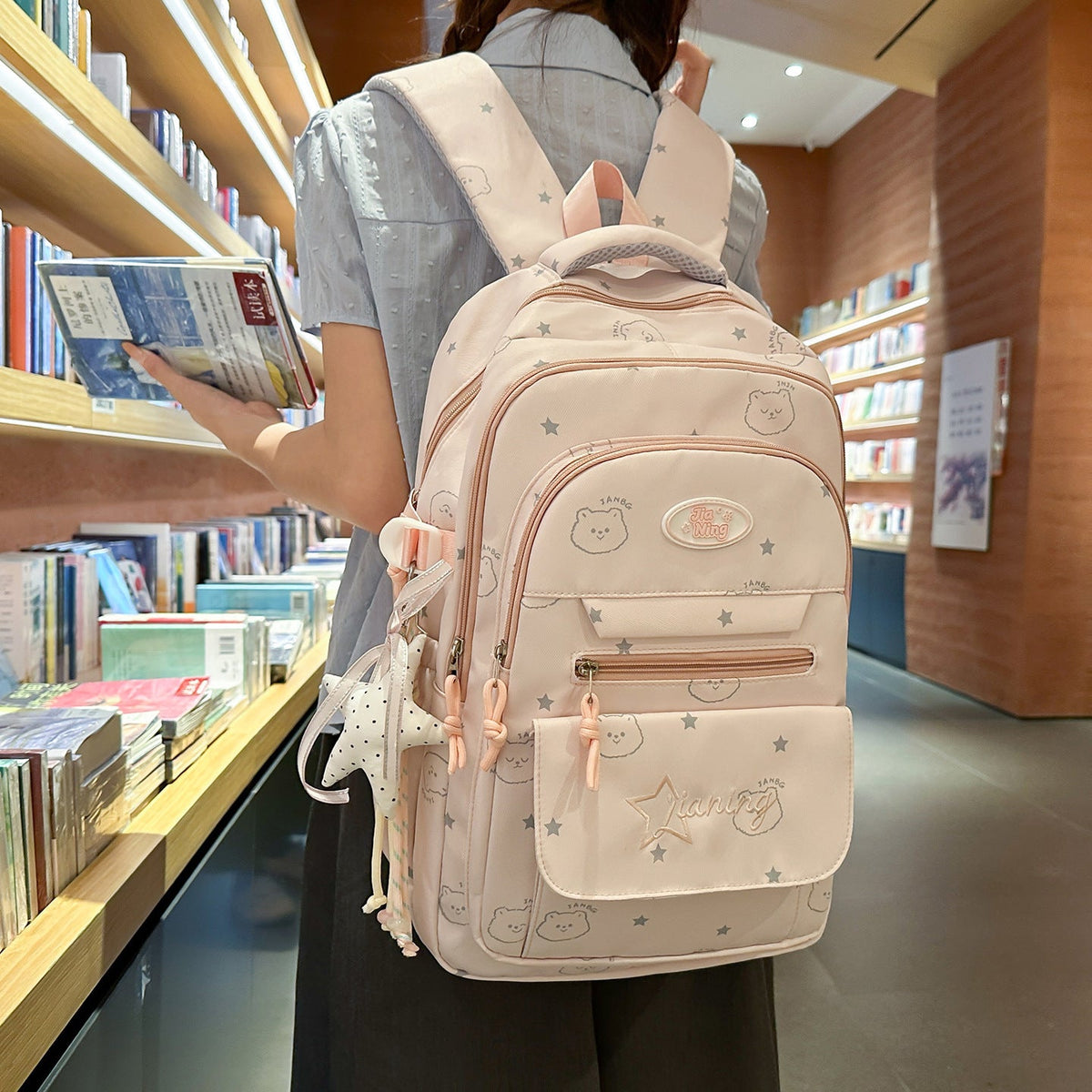 Cute Character-Printed Casual Backpack LoungeYard — product view 2