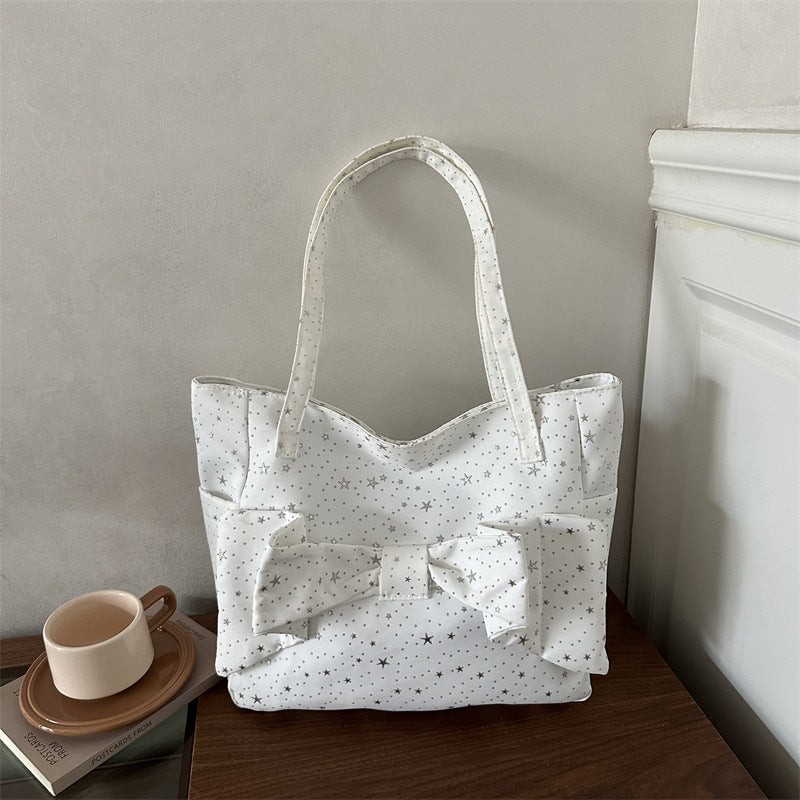 Bow-Embellished Star-Pattern Tote Bag — product view 6