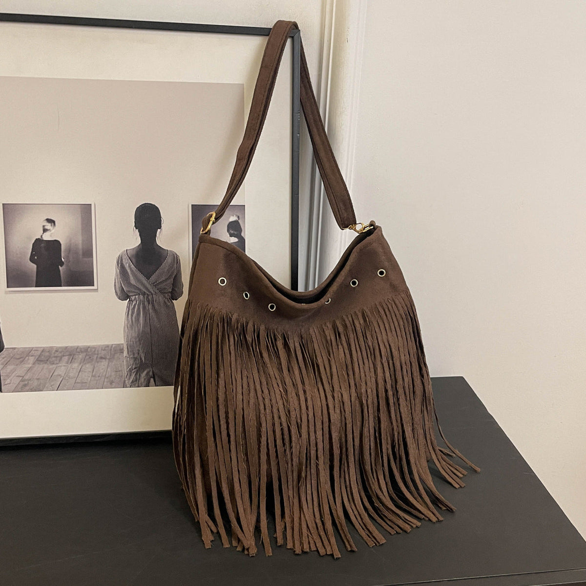 Suede Fringe Shoulder Bag LoungeYard — product view 3