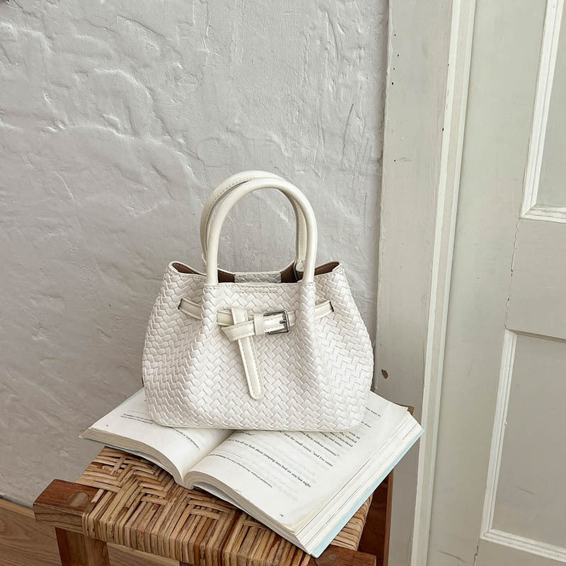 Woven Leather Handheld Tote — product view 6