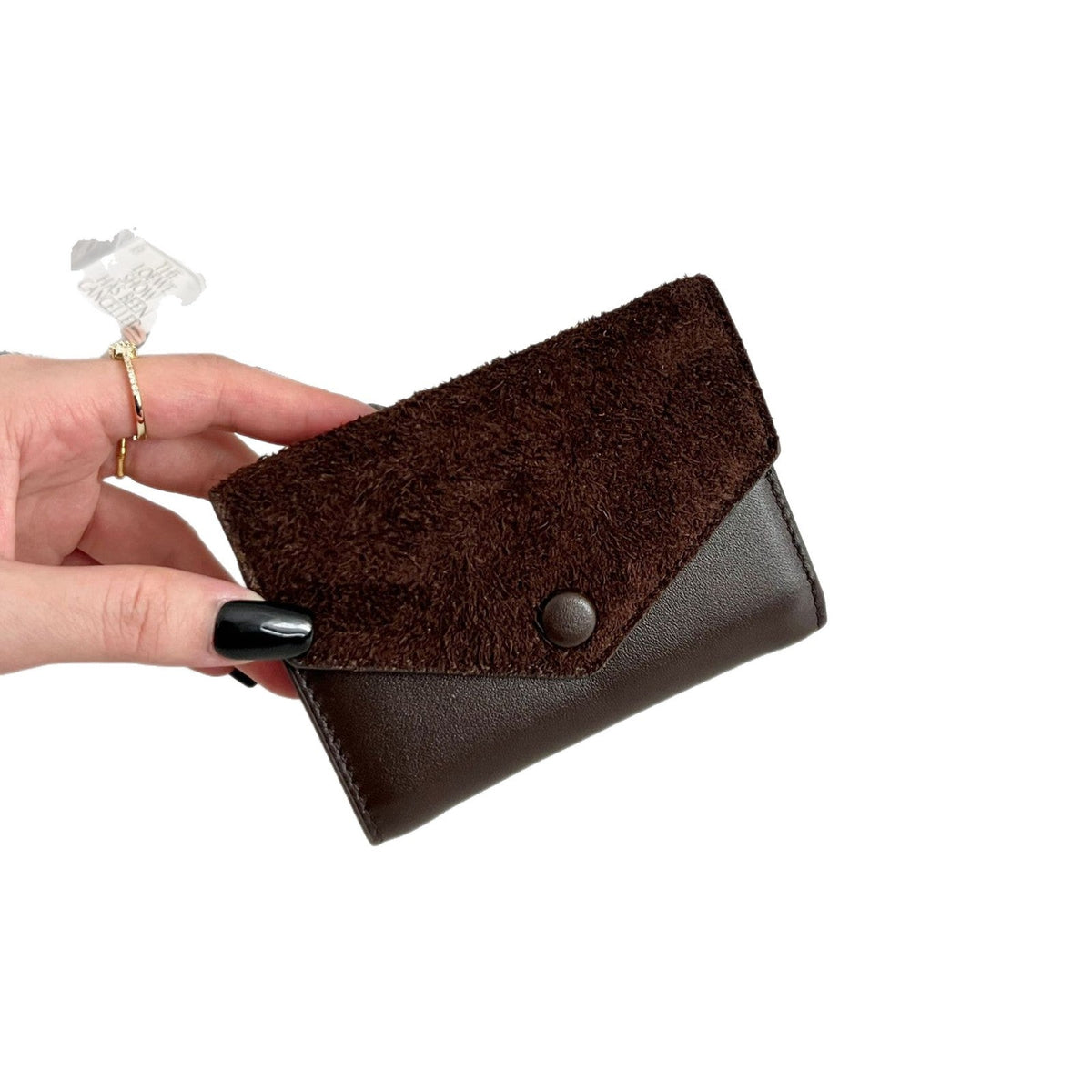Compact Suede-Trim Leather Card Wallet LoungeYard — product view 6