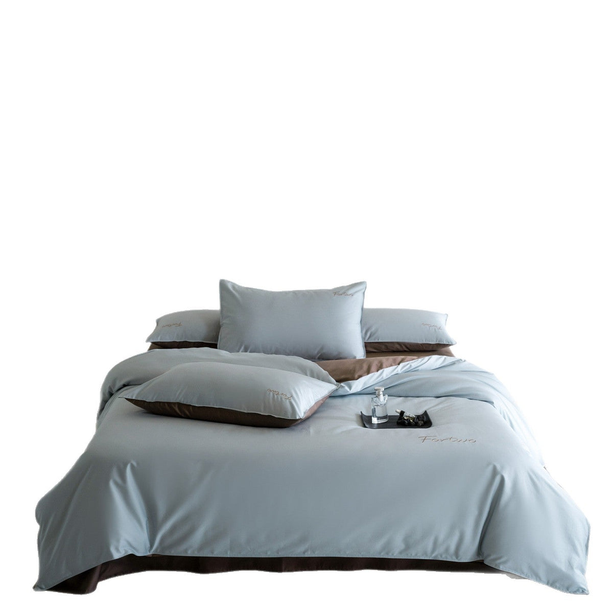 Reversible satin bedding set with fine tone-on-tone embroidery — product view 4