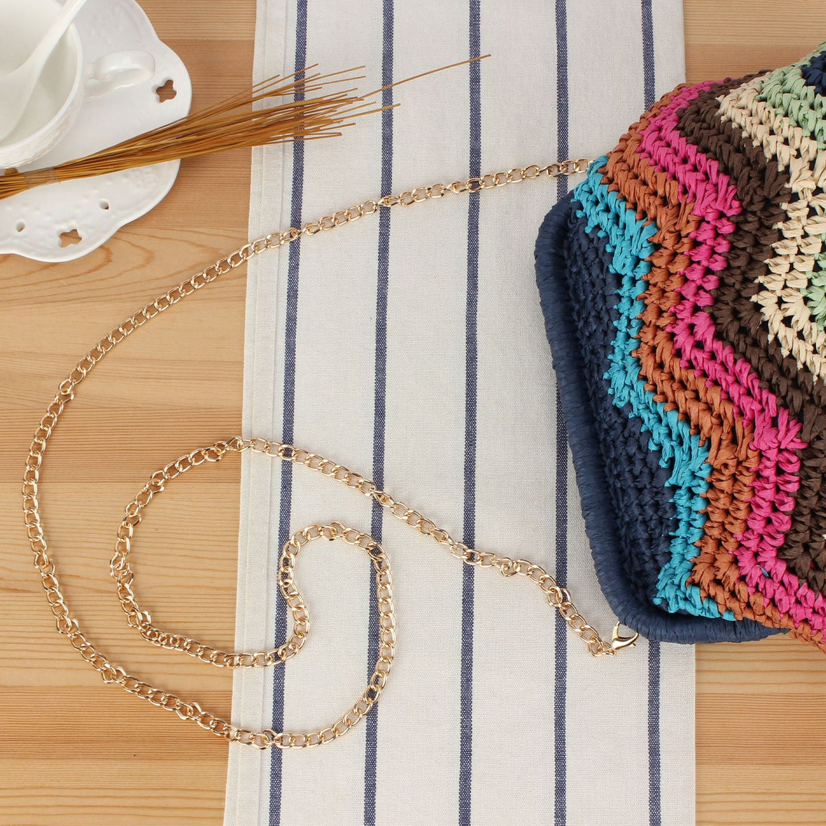 Handcrafted shoulder bag with cheerful wave pattern LoungeYard — product view 2