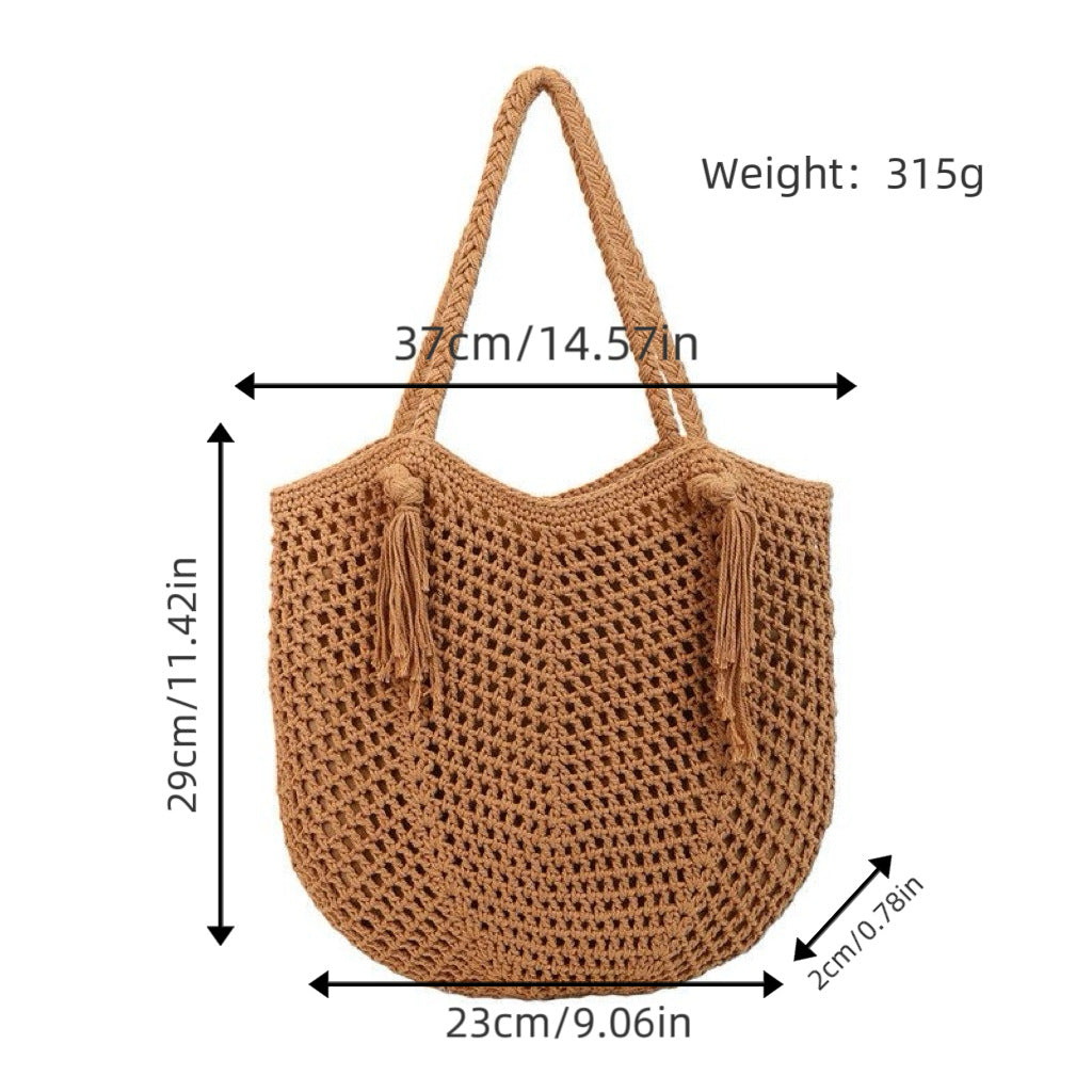 Macrame Beach Bag with Fringe Details LoungeYard — product view 6