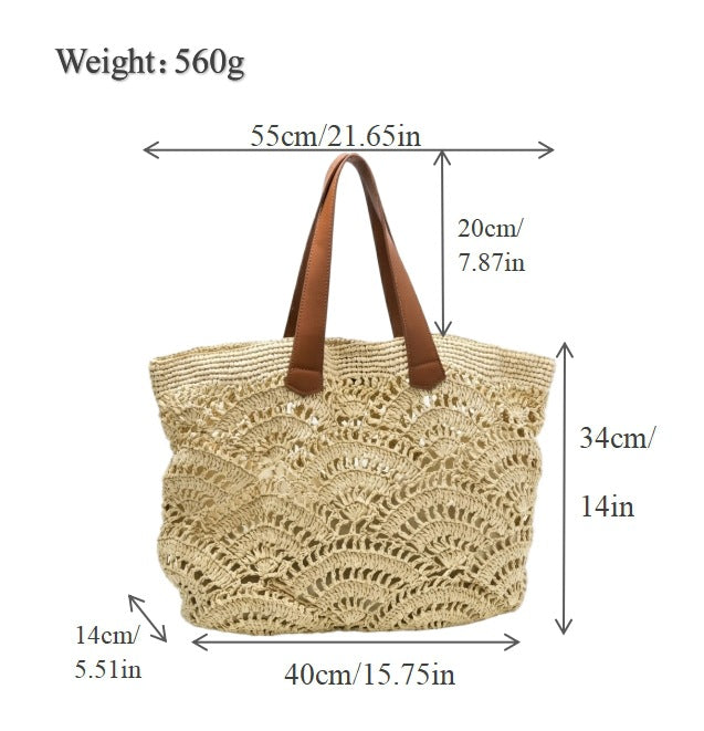 Macrame Shopping Bag with Elegant Leather Handles LoungeYard — product view 6