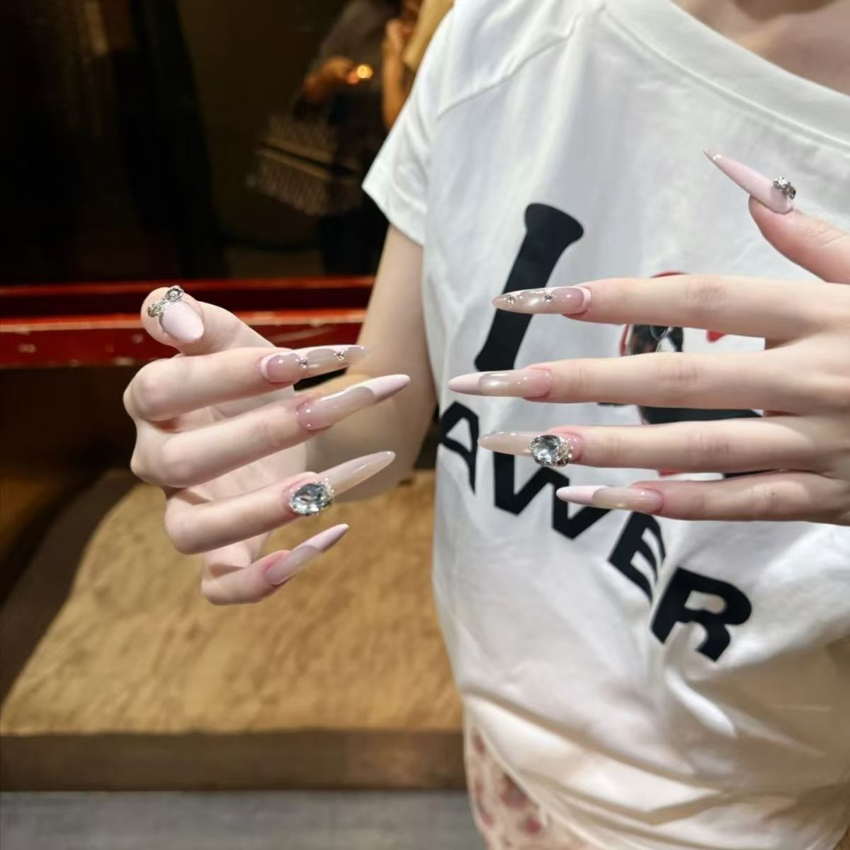 Glamorous Stiletto Nail Art Extensions with Crystal Accents — product view 4