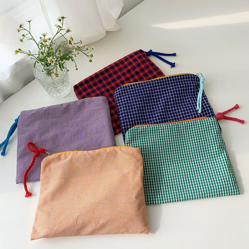 Checked Cotton Zip Pouch with Tassel Accent LoungeYard — product view 2