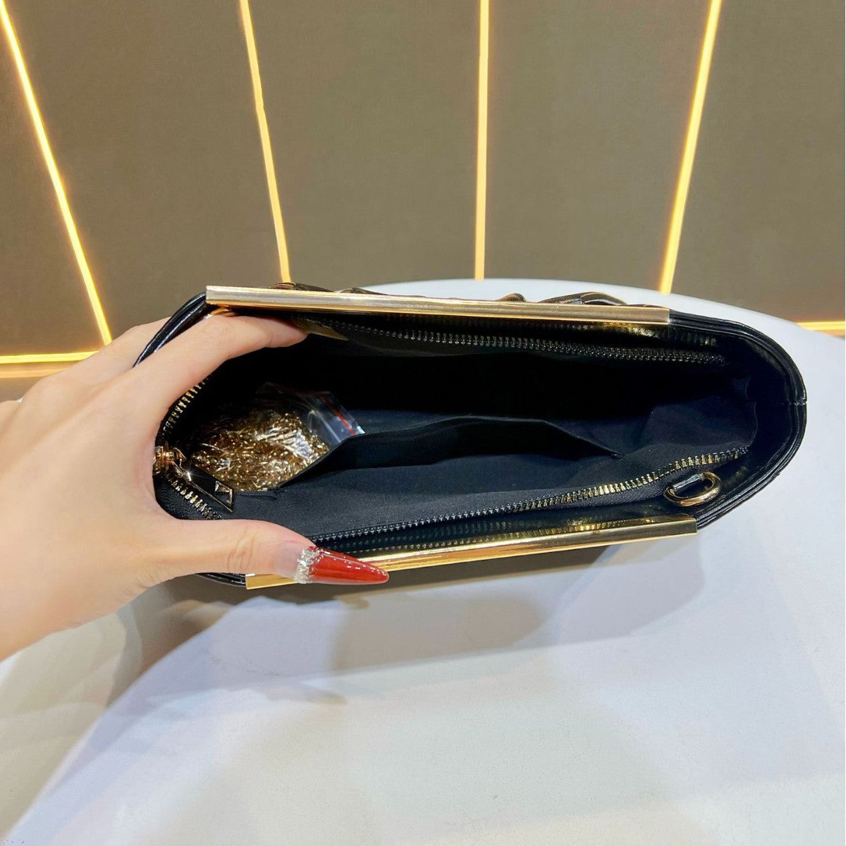 Pleated Chain Strap Evening Handbag — product view 3