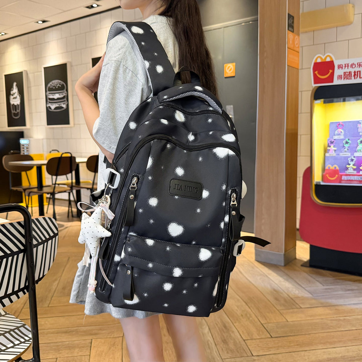 Playful Dot-Printed School Backpack LoungeYard — product view 3