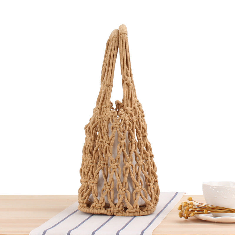 Macrame Tote Bag with Modern Mesh Design LoungeYard — product view 2