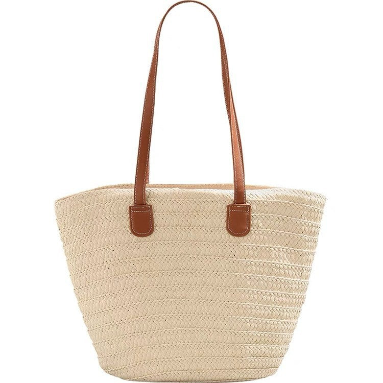 Elegant and Spacious Straw Bag with Leather Handles LoungeYard — product view 5