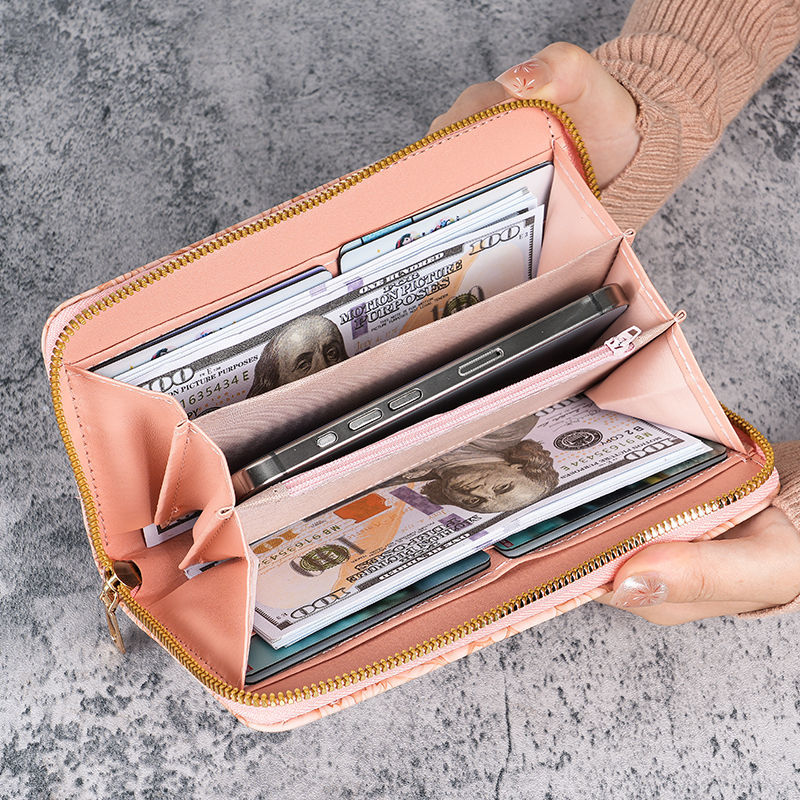 Embossed Floral Zip-Around Wristlet Wallet with Detachable Strap LoungeYard — product view 3