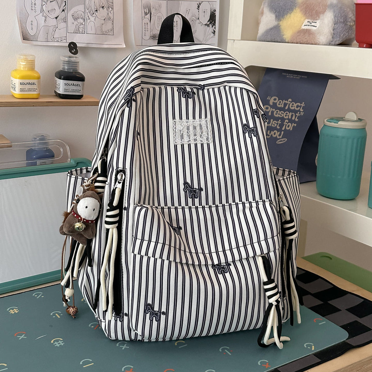 Playful Animal-Themed Striped Backpack LoungeYard — product view 6