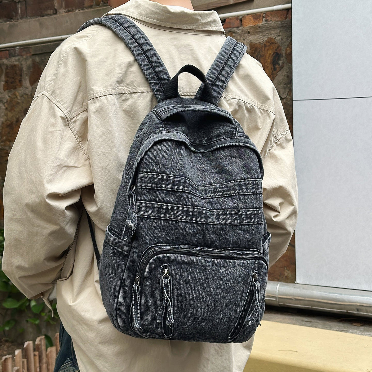 Durable Denim Fabric Backpack LoungeYard — product view 2