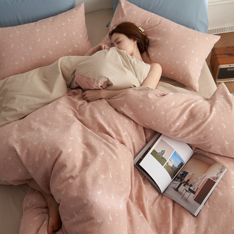 Cotton Percale Duvet Cover Set with fine minimal print and reversible side — product view 4