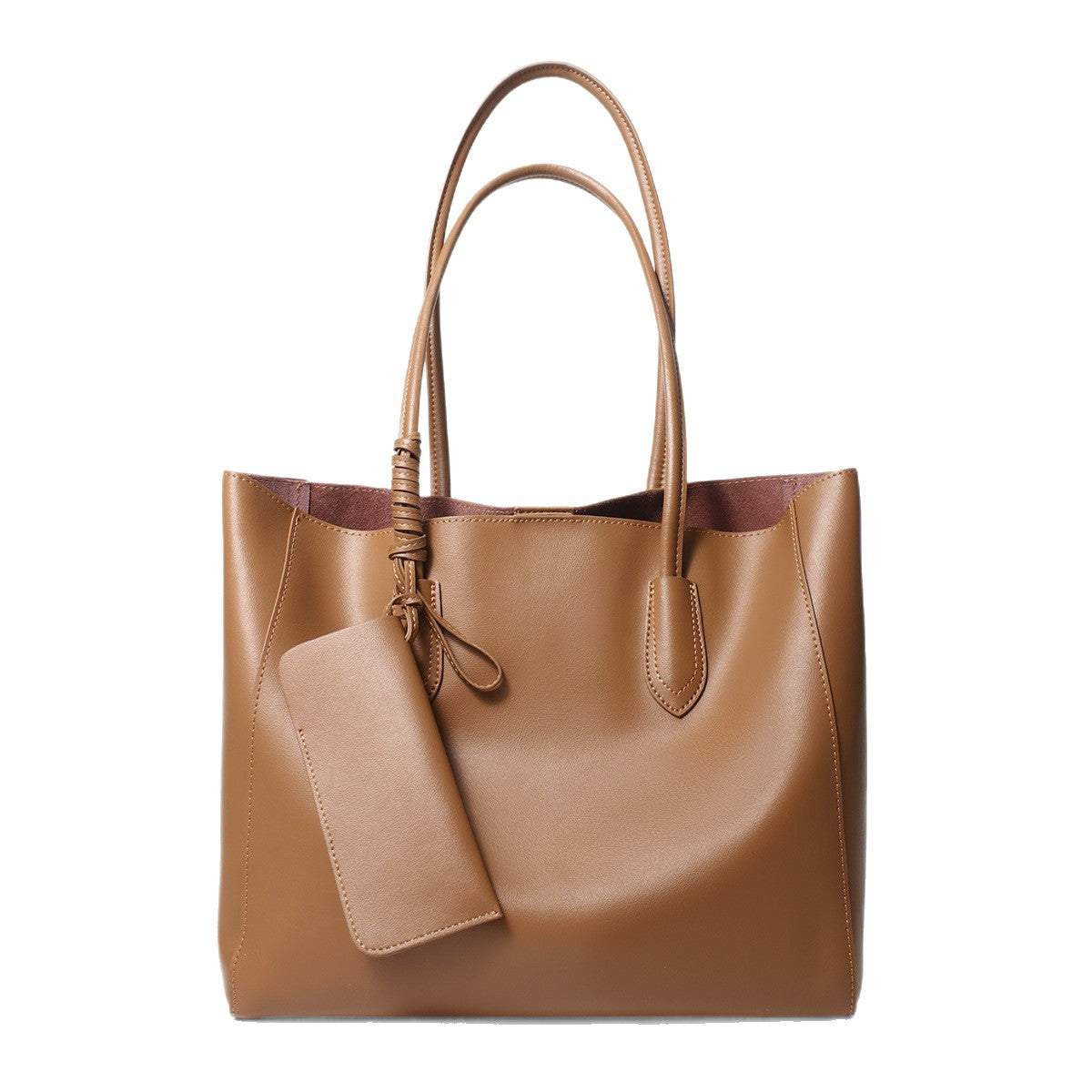 Leather Structured Tote Bag with Detachable Pouch — product view 5