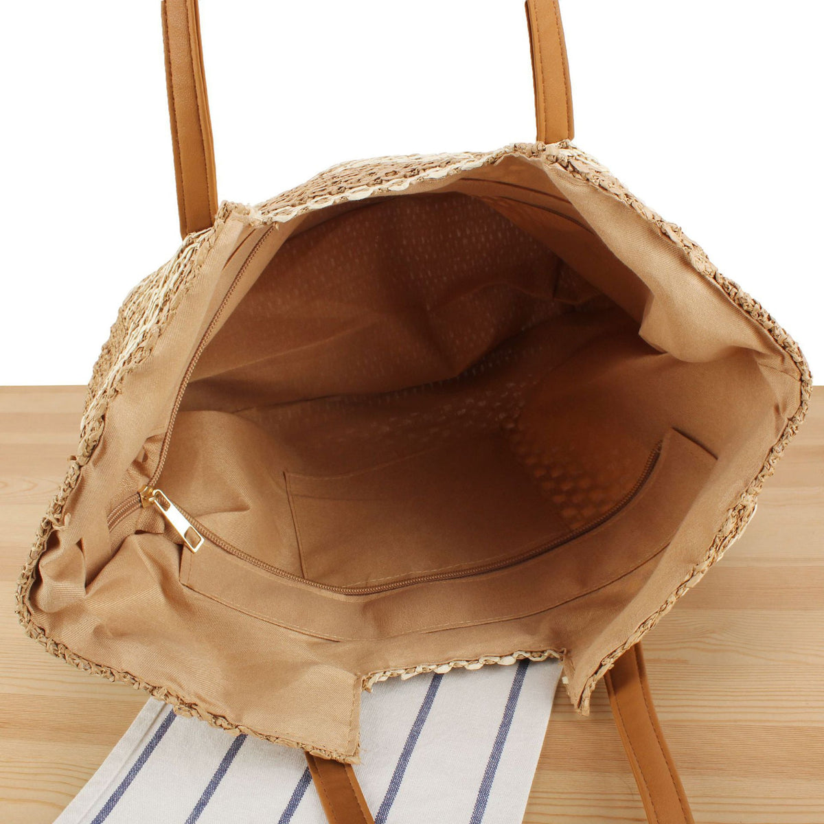Woven beach bag with leather handles LoungeYard — product view 4