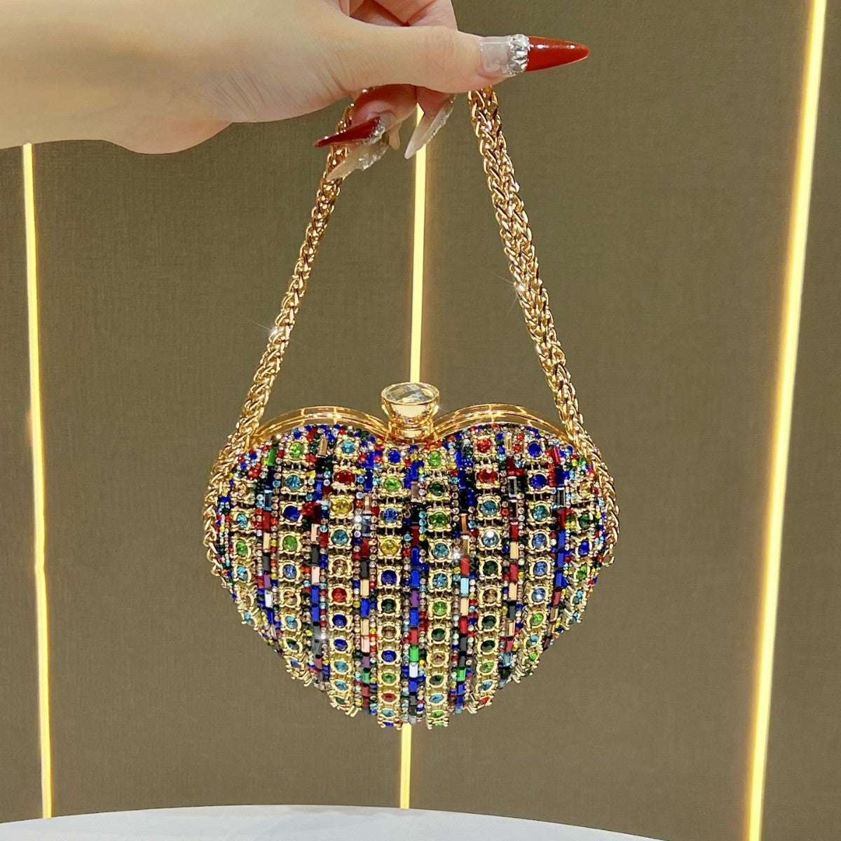 Rhinestone-Studded Heart Clutch — product view 1