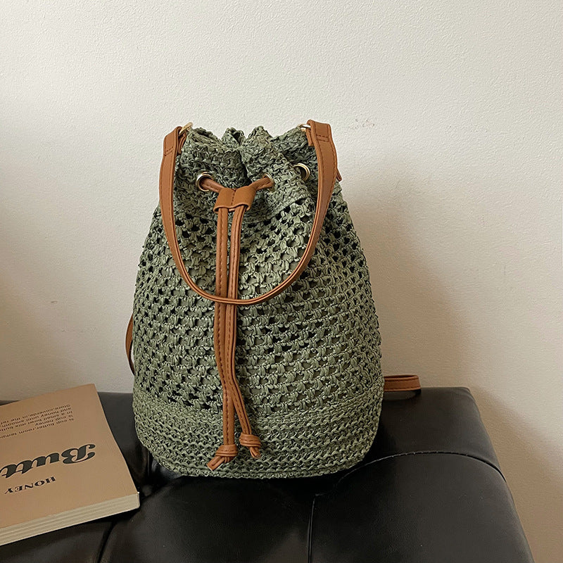 Woven Drawstring Bucket Bag — product view 7