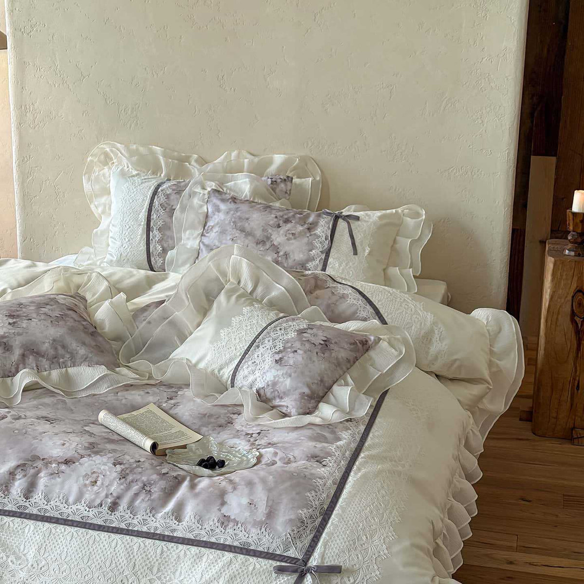 luxurious romantic bedding set with lace trim and ruffles — product view 7