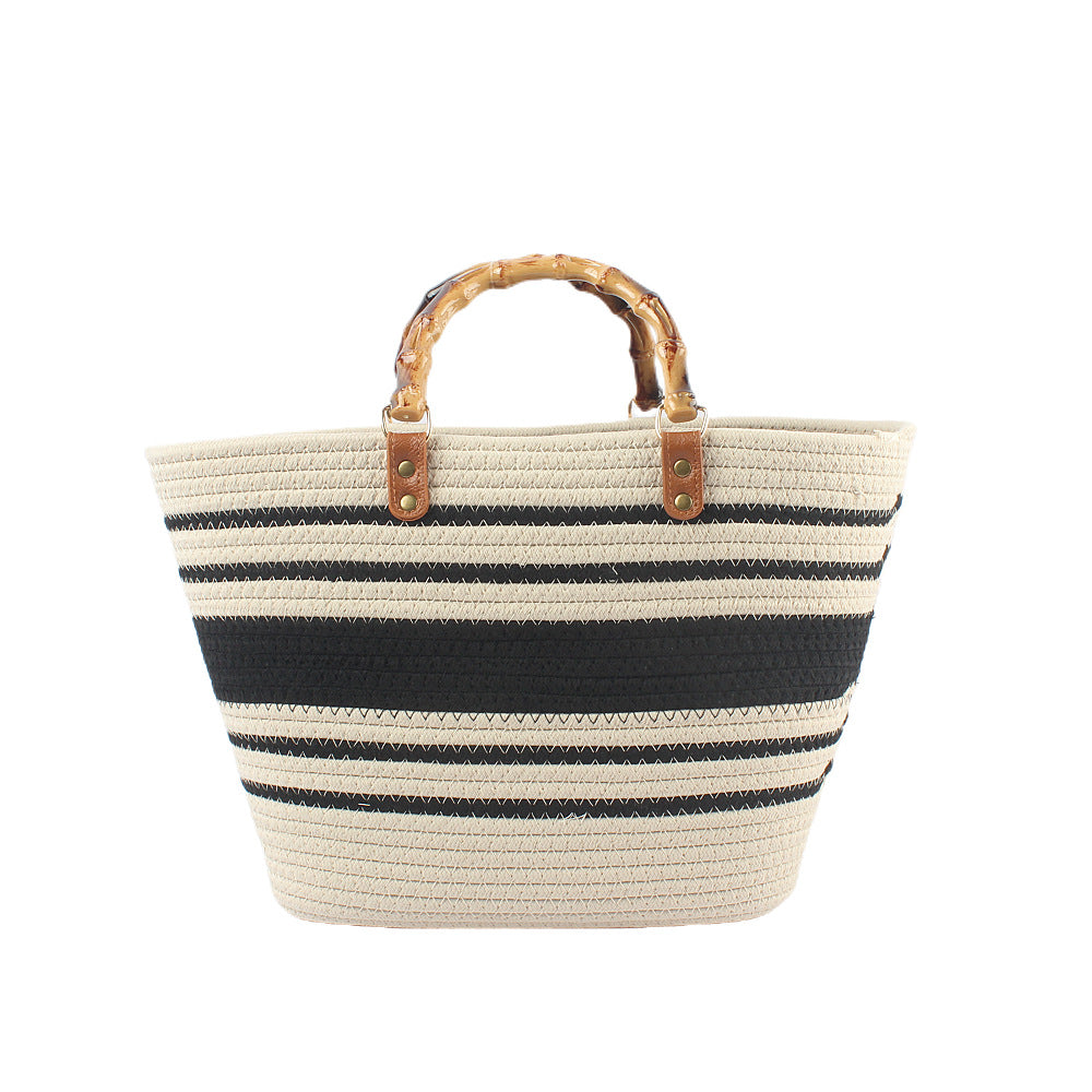 Stylish beach bag with bamboo handles LoungeYard — product view 3