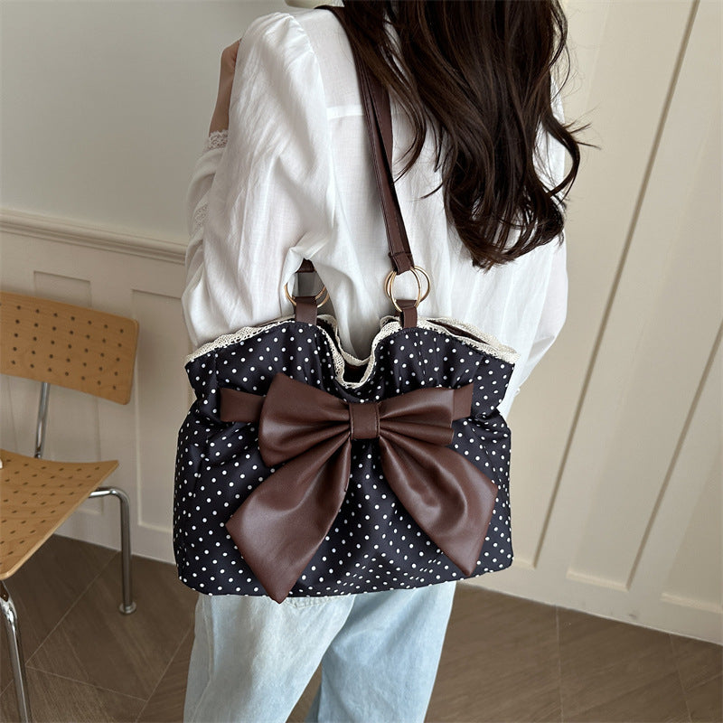 WoCharming Polka Dot Bow Tote Bag LoungeYard — product view 2