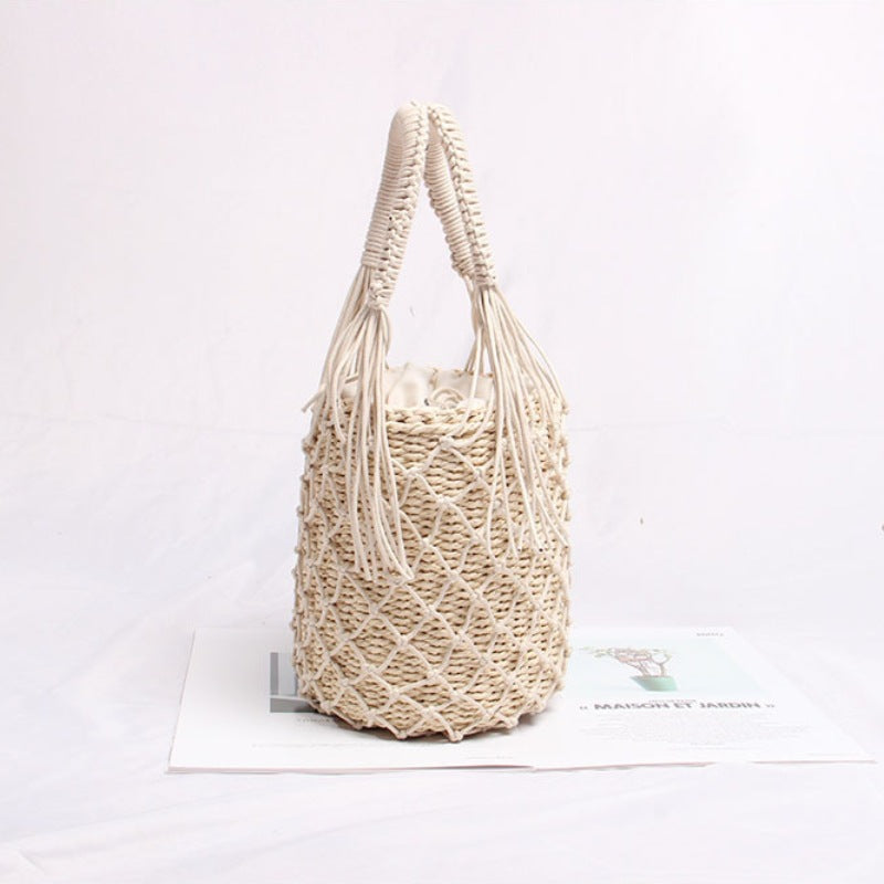 Braided Macrame Shoulder Bag with Decorative Fringe LoungeYard — product view 2