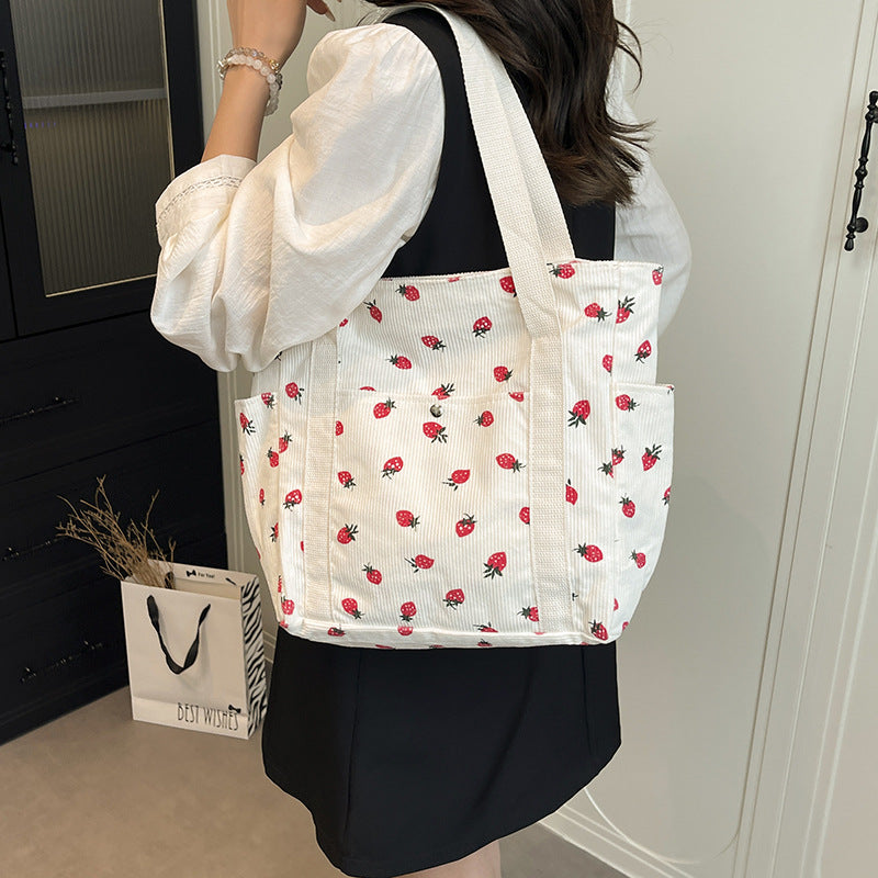 WoFloral Patterned Canvas Shopping Tote Bag LoungeYard — product view 1